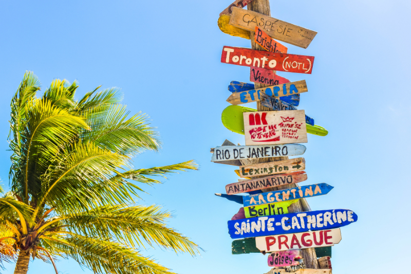 A trip sign board on beach