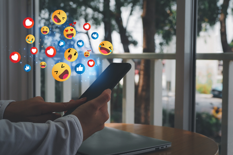 A person is watching text only post on social media with engagement icons