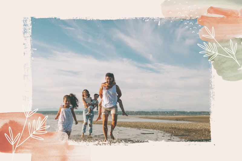 A family with blessings on beach